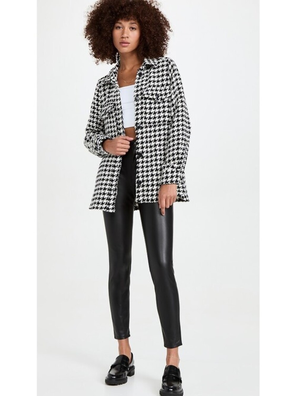 Pistola Libby Houndstooth Button-Front Shirt Jacket Shacket Black White XS